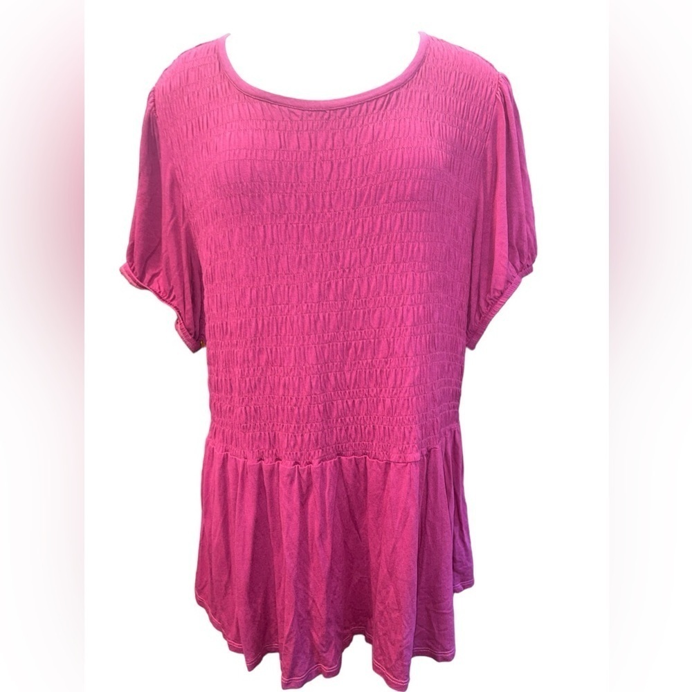 Lane Bryant Women's Top Size 22/24 Burgundy Short Sleeve Rouched Pullover